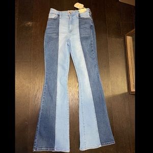 Two tone flare jeans